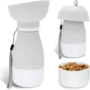 PawSailor 휴대용 애완동물 물병 20온스 8.8온스 식품 용기 포함 개 고양이용 실리콘 누수 방지 여행용 병