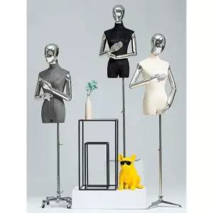 플레이트 용 조형물 화이트벨벳 의류 여자 일체형사각 쇼핑몰 다용도 화이트벨벳 실버사각바닥 실버사각바닥 하프바디 실버핸드 실버핸드 마네킹 바디/실버 화이트벨벳 실버핸드 실버사각바닥