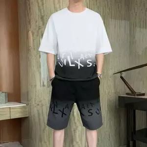 위즈아이 남성 여름 그라데이션 프린트 반팔 트레이닝 세트 운동복 WI105SET