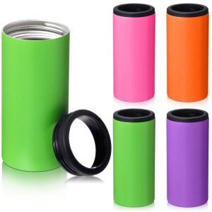 실리파인 4개 단열 슬림 캔 쿨러 12온스 맥주 소다 하드 셀처, 잡기 쉽고 6~12시간 차갑게 유지, 스테인리스 스틸 홀더 슬리브 이중 벽 절연체