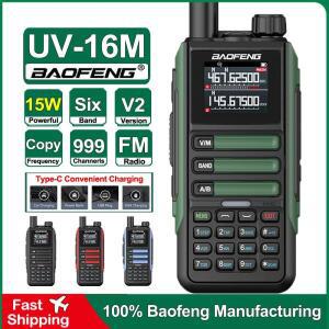 Baofeng 업데이트 UV-16M V2 15W 워키 무선 복사 주파수 6 밴드 AM/FM Type-C 충전 방수 휴대용 2Way Radio