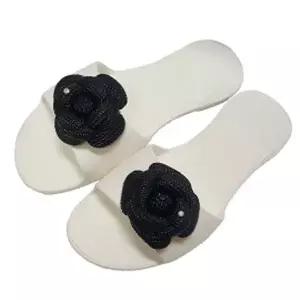 [하프클럽/]거실화 슬리퍼 화이트 실내화 미끄럼방지 블랙꽃