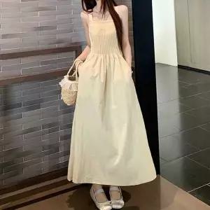 [하프클럽/]스퀘어넥 셔링 민소매 원피스 스모크 밴딩 끈나시