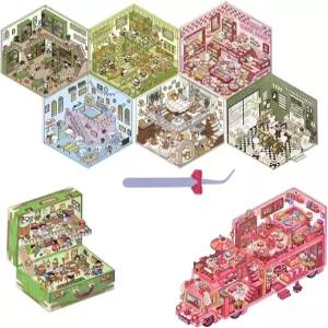 3D 하우스 장면 스티커 8세트 어른용 룸 스티커북 재미있는 귀여운 미니어처 가족 친구 선물