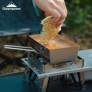 CAMPINGMOON 깊어지고 분리  손잡이 휴대호환용  스테인레스 스틸 캠핑 피크닉 조리기구 스테이크 프라이팬