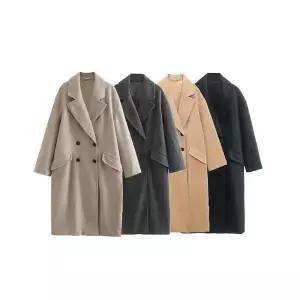 EAMT 롱 여성용 캐주얼 봄가을 모직코트 솔리드 YJ3