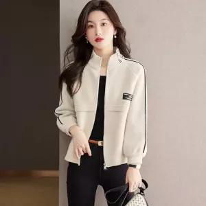 EAMT 여자 니트 캐주얼 루즈핏 추동 하이넥 코트 봄가을 숏가디건 모조밍크 아우터 YJ3