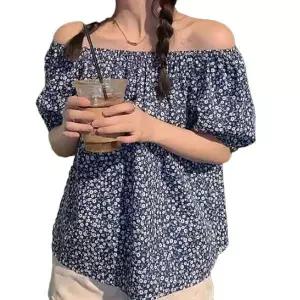 [하프클럽/]여성 플라워 프릴 오프숄더 블라우스 여름 상의