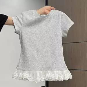 [하프클럽/]여성 레이스 프릴 러블리 반팔티