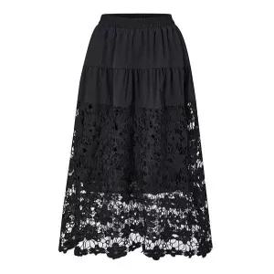 [미니멈에브리데이][미니멈 에브리데이]플라워 레이스 티어드 허리 밴딩 롱 스커트 (E