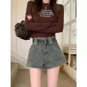 EAMT 여자 청 여름 핫팬츠 빅사이즈 반바지 배모양 청반바지 하이웨스트 A라인 몸매가 EUNG2