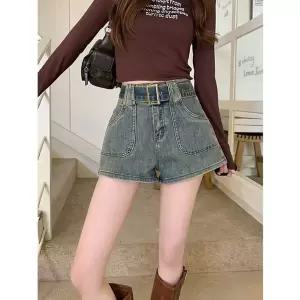 EAMT 여자 청반바지 빈티지 포켓 청 반바지 여름 하이웨스트 어울리는 일자 핫팬츠 EUNG2