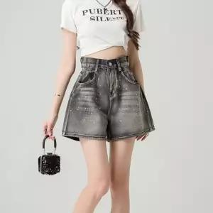 EAMT 캐주얼 빈티지 여름 여성용 청 하이웨스트 반바지 슬림핏 핫팬츠 와이드 청반바지 EUNG2