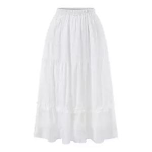 [미니멈에브리데이][미니멈 에브리데이]프릴 티어드 레이스 배색 허리 밴딩 롱 스커트