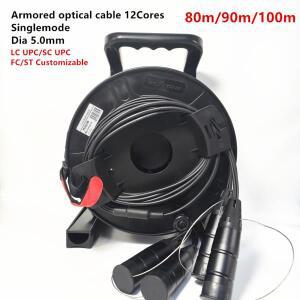 12 코어 TPU 기갑 광섬유 케이블 단일 모드 방수 LC UPC PCD235 릴  보호 커버가 있는 80m90m100m