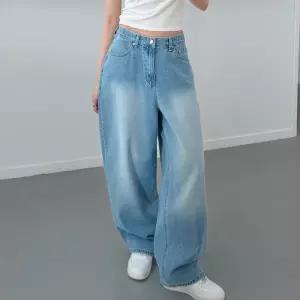 [옷자락]여자 박시 와이드 워싱 히든밴딩 연청 힙한 봄 청바지