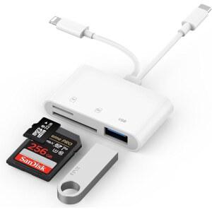 [미국배송] 아이폰호환 아이패드호환 USB C 라이트닝 듀얼 포트 SD 카드 어댑터용 리더 카메라 메모리 지원 마이크로 SD 앱 필요 없음 플러그 앤 플레이