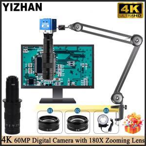 YIZHAN 4K 전자 디지털 현미경 60MP  180배 줌 렌즈 2배 OBL PCB 납땜/휴대폰 수리용