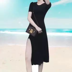 [라일리여성의류] Rly 반팔 블랙 원피스 편한 루즈핏 A라인 트임 스커