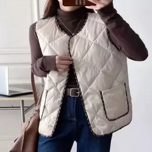 여성 2컬러 가을 겨울 누빔 패딩조끼 브이넥 베스트 1119373