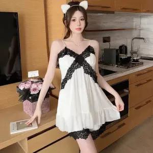 커플 잠옷세트 공주풍 잠옷 여름 레이스 망사 끈 나시 패드 세트 프렌치 궁중 실내복 원픽1