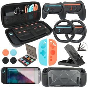 [미국배송] 닌텐도 스위치 2용 RTOP 2 액세서리 키트(2025) 휴대용 케이스 및 스크린 프로텍터가 있는 패밀리 번들 키트 조이 콘 그립 스티어링 휠 커버 스탠드 등(1개 중 16개)