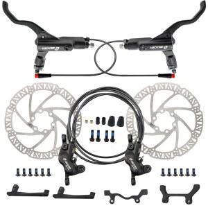 HAIKS Zoom HB876E 유압 디스크 브레이크 세트 4피스톤 E-Bike 전기 파워 오프 180mm 로터, 어댑터 장착 EBike 뚱뚱한 자전거 산악 자전거, 로드 바이크(블랙)