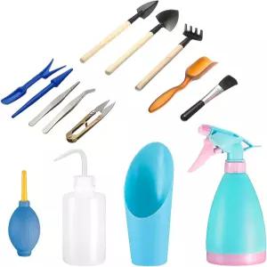 14개 다육식물 도구 미니 정원 손 가위 분재 요정 갈퀴 미니어처 등 키트 물뿌리개 삽 심기 이식 세트