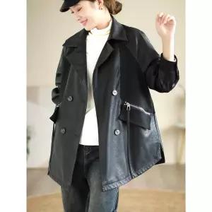 솔저스빈티지 여친 가죽 봄가을 트렌치 정장 앤티크룩 빅사이즈 워싱 PU가죽 코트 루즈핏 OPH3
