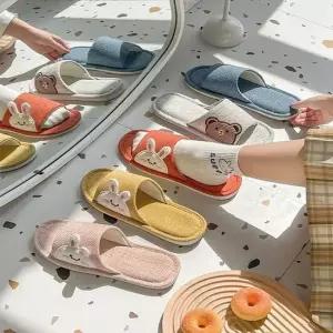 [라일리] Rly 앙상블) 린넨 토끼 곰 실내화 신발 슬리퍼 여