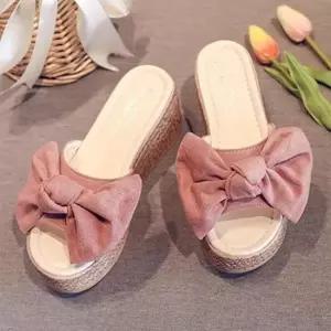 [라일리] Rly 학교 키높이 슬리퍼 예쁜 통굽 리본 웨지 슬리퍼