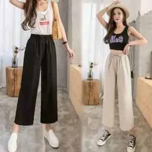 [라일리여성의류] Rly 와이드 팬츠 고무줄 바지 여성 린넨 9부 바지