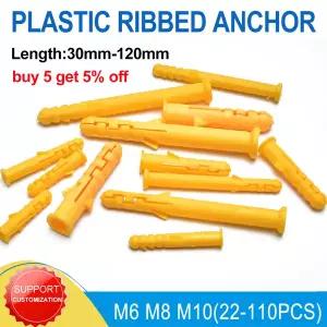 노란색 플라스틱 확장 파이프 튜브 고무 플러그 벽 플러그 셀프 태핑 나사용 플라스틱 골지 앵커 M6 M8 M10