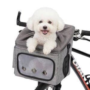 반려견 자전거 바구니 접이식 반려동물 캐리어, 메쉬 윈도우가 있는 자동차 부스터 시트, 조절식 숄더백 및 반려묘용 휴대용 통기성 가방