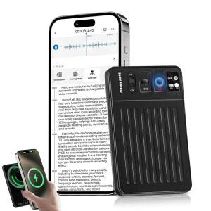 [미국배송] AI 음성 녹음기 자기 전사 및 요약 기능을 갖춘 CHATGPT 강연 회의 통화를 위한 디지털 휴대용 오디오 녹음기 지원 107개 언어(블랙)