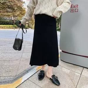 [하프클럽/]허리밴딩니트스커트 여성편한 스커트롱 플리츠스커트