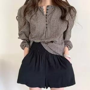 [하프클럽/]벌룬 소매 블라우스 체크 셔츠 여성 가을 나들이룩