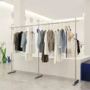 고정식 스탠드 실버 와이드 매장용 수납 옷방 메탈 행거 거치대 랙