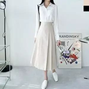 [하프클럽/]여성 플리츠 스커트 벨트 포함 미디 미니 주름치마