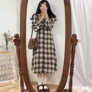 여성 봄 가을 체크 허리끈 셔츠 허리조절 데일리 원피스 롱남방 여친룩