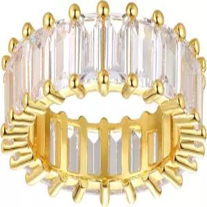 노사 그린 에메랄드 밴드 5캐럿 18K CZ 도금 클로 직사각형 골드 링 컷 프롱 이터널