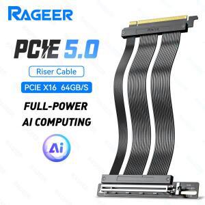 RAGEER PCIe 5.0 X16 라이저 케이블 64Gbps50/40/30 시리즈용 4.0/3.0 호환 수직 설치 GPU 180용 ° 90까지