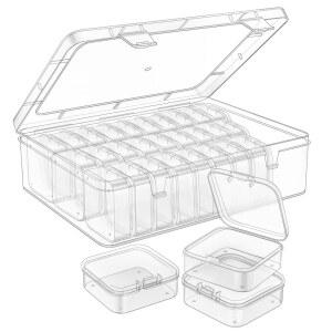 Mathtoxyz 구슬 정리함, 31개의 작은 정리함 및 보관 플라스틱 케이스 미니 투명 다이몬드 용기 상자, 힌지 뚜껑과 사각형 팔찌로 DIY 보석 공예 네일 제작