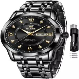 남성용 시계 클래식 비즈 드레스 아날로그 쿼츠 스테인리스 스틸 방수 야광 데이트 다이아몬드 실버