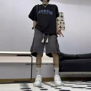 픽호샵 남사친 팬츠 데님 여름 빈티지 빅 일자 반바지 와이드 키작남 포켓 청반바지 5부 꾹2