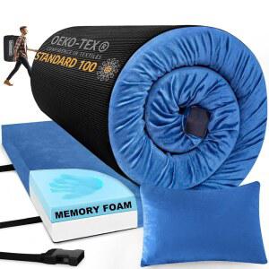 아오디스만 수면 패드, 3인치 두꺼운 메모리 폼 캠핑 매트리스, 휴대용 롤업 매트, 자동차 / 텐트 바닥 코트 여행용, 편안한 숙면 패드