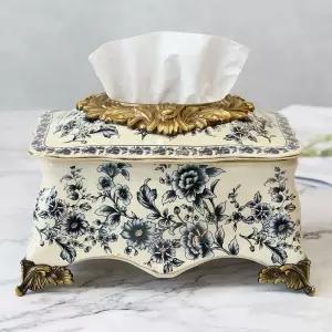 냅킨 케이스 티슈 앤틱 도자기 박스 홀더 테이블용 화장지 보관함