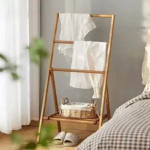 원목 사다리행거 접이식 스탠드 미니 수납 수건 철제 사다리 스탠드옷걸이 나무 행거 폴딩