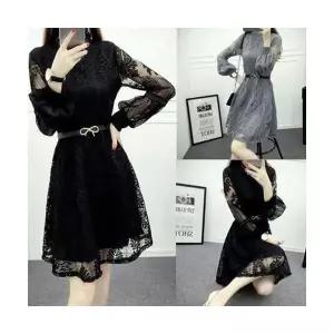 여자 원피스 레이스 여름 펀칭 초롱 소매 스커트 인테리어 긴팔 원템3