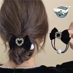 큐빅 포니테일 리본 헤어밴드 아기 머리장식 머리고무줄 리본머리끈 헤어끈 헤어고무줄